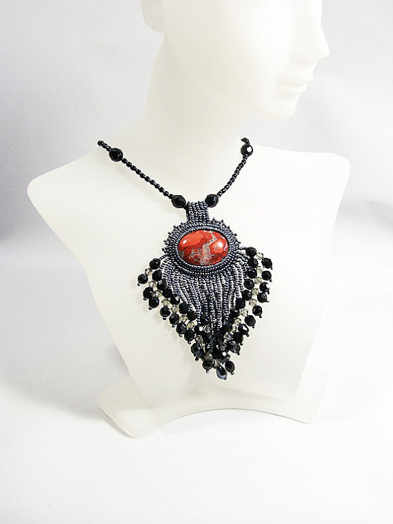 Red and Black Fringe Necklace ($96)